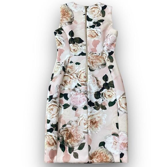 Calvin Klein Floral Print Scuba Sheath Blush Multi Colored Crew Neck Dress - Picture 4 of 11